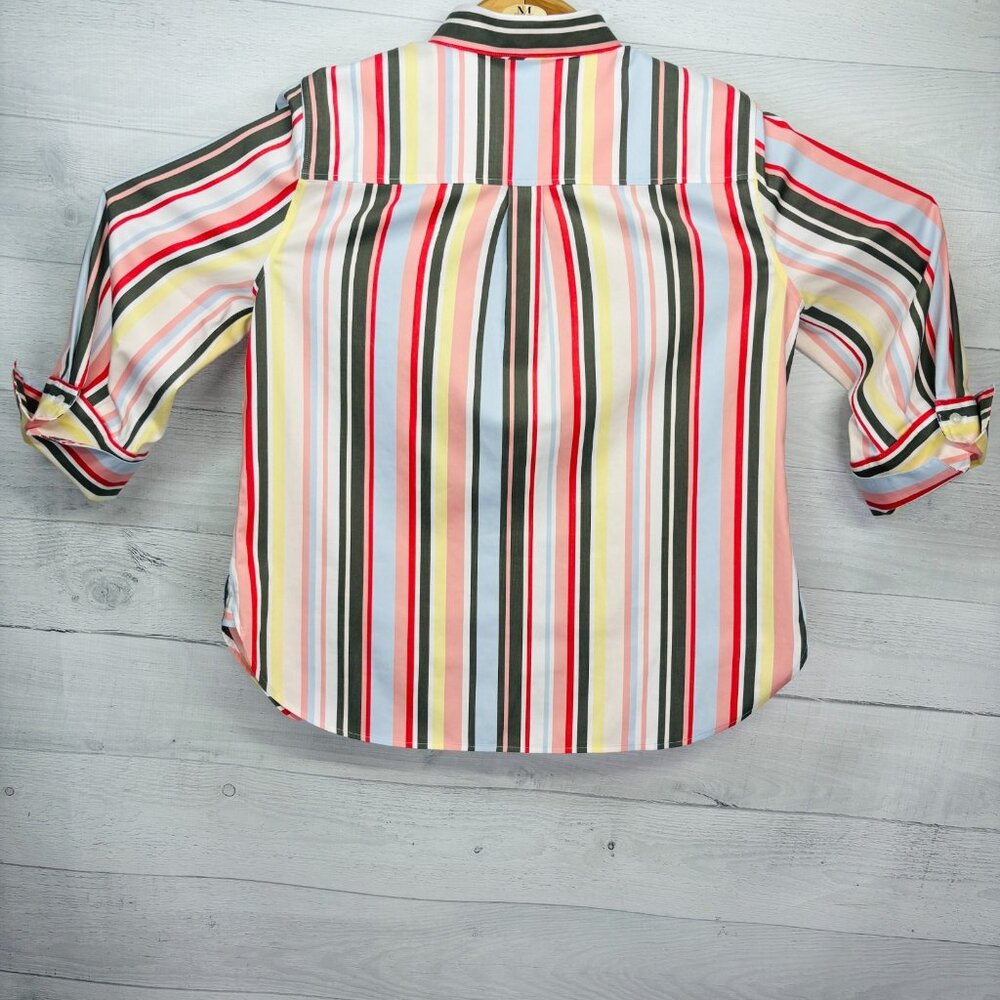 Chico’s No Iron Chic Stretch Striped Button Front Shirt Womens Size 2 (US 12/L) - Picture 8 of 15